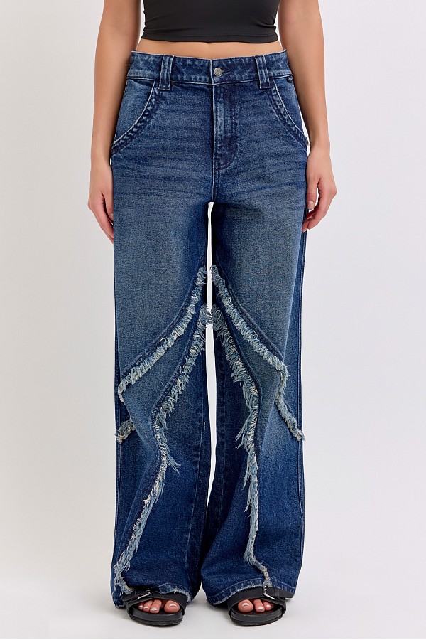 Mid Waisted Y2K Skater Jean with Raw Edge Details